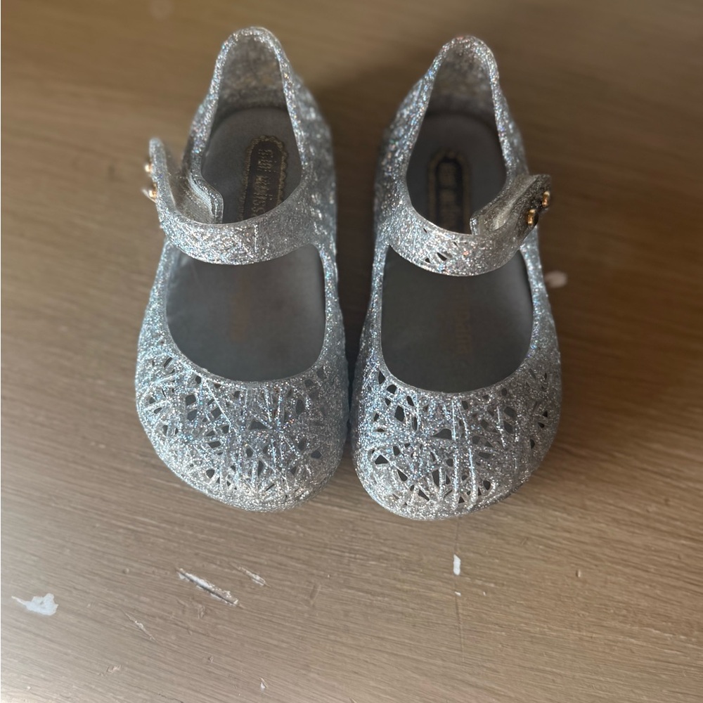 Mini Melissa Silver Glitter Mary Jane Flats